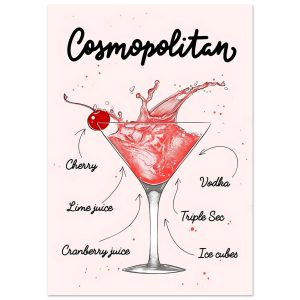 Artfulprints Cosmopolitan cocktail II – Illustratie poster A4 21×29.7 Artfulprints Cosmopolitan cocktail II – Illustratie poster A4 21×29.7