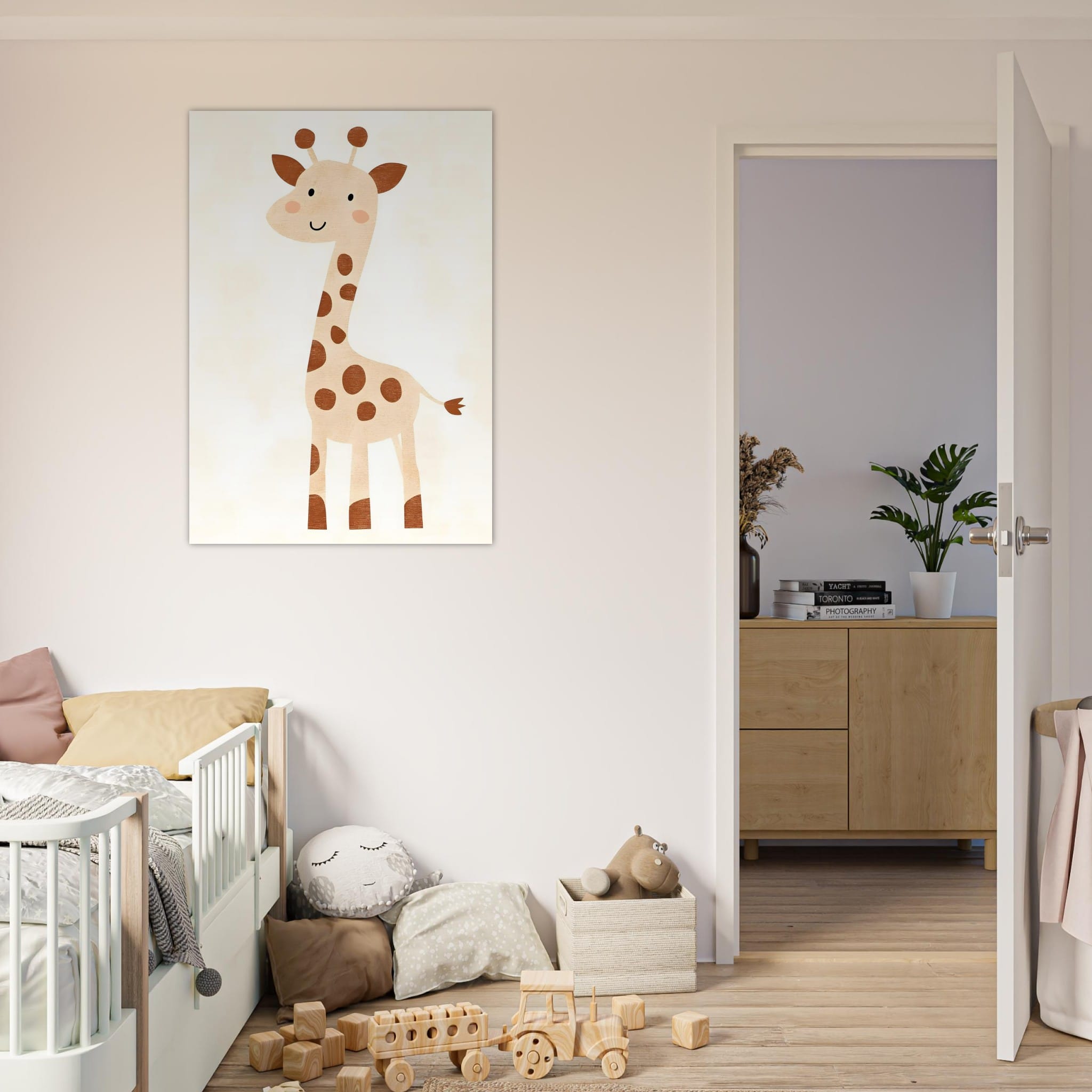 Artfulprints Poster Mama giraffe - 70x100 cm - Geel