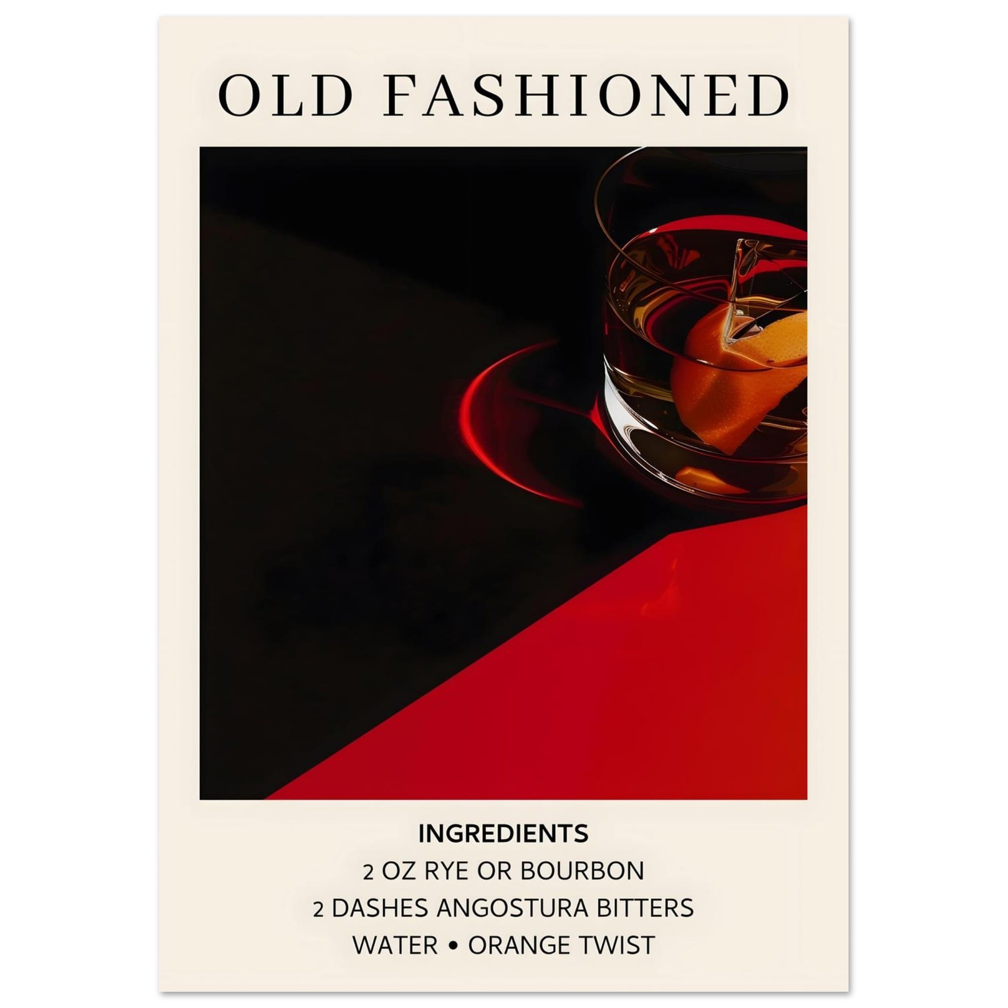 Artfulprints Poster Old Fashioned cocktail - Ingrediënten - A4 21x29.7
