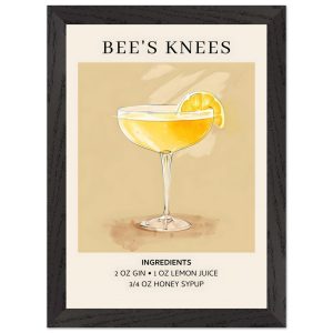 Artfulprints Poster met Lijst Bee's Knees cocktail – Ingrediënten – A4