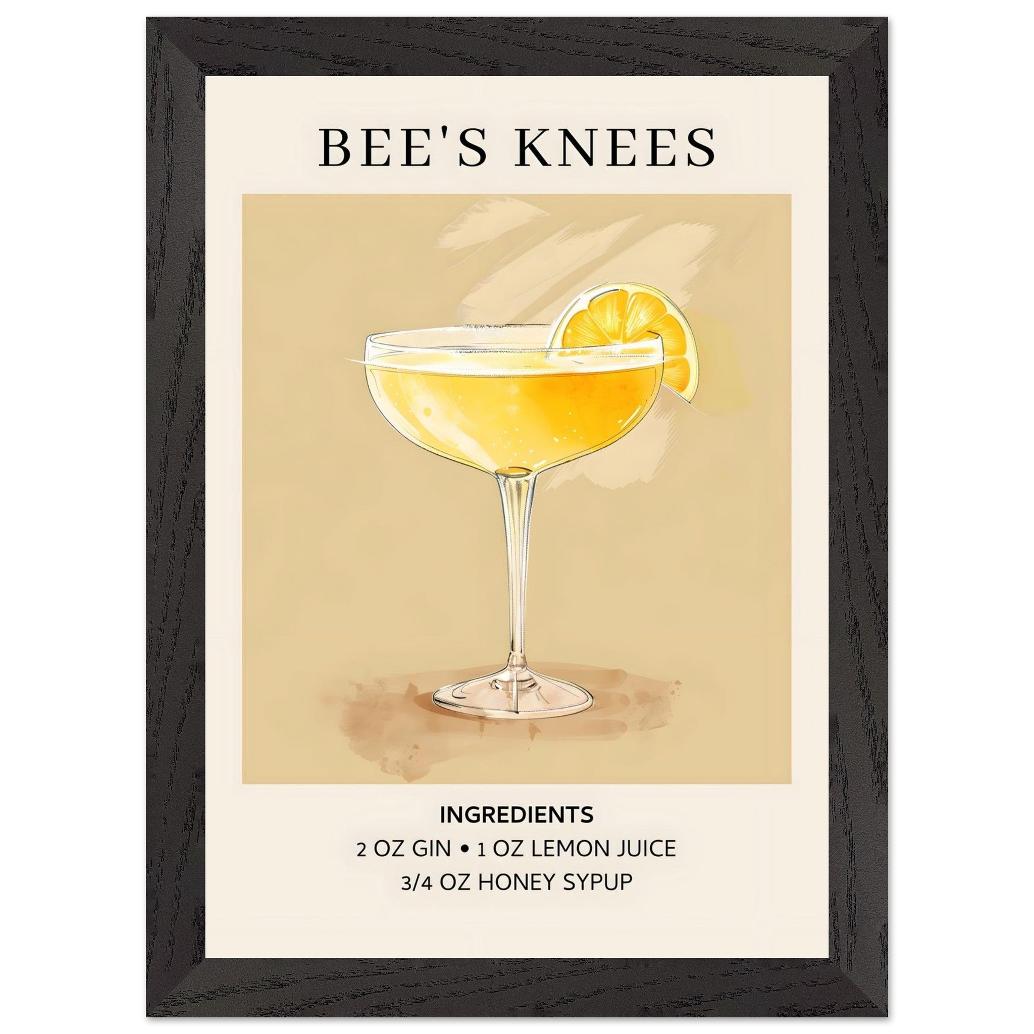 Artfulprints Poster met Lijst Bee's Knees cocktail - Ingrediënten - A4