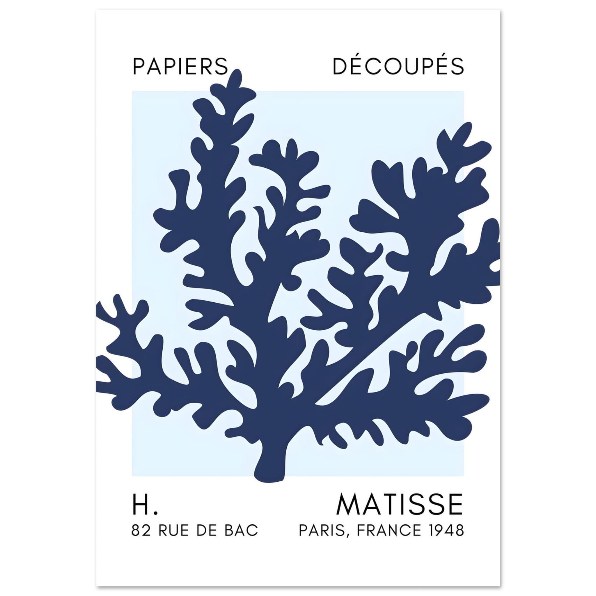 Artfulprints Poster Matisse – Aqua bloom navy blue I - 70x100 cm - Bla