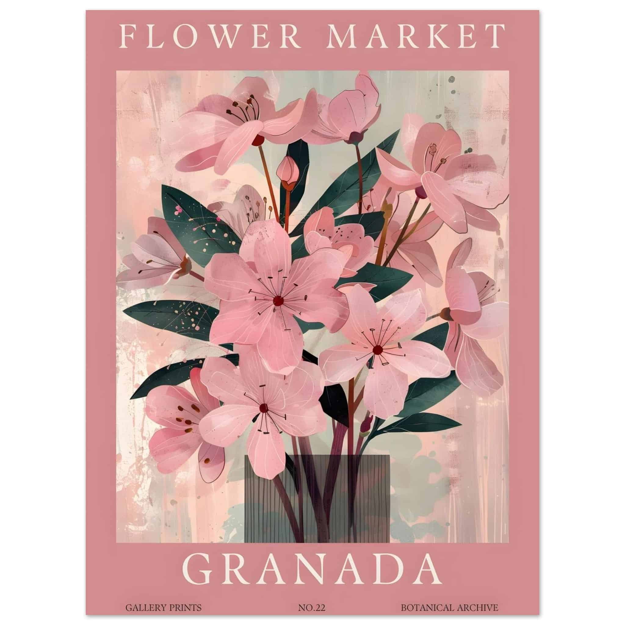 Artfulprints Poster Flower market - Granada - 30x40 cm - Roze