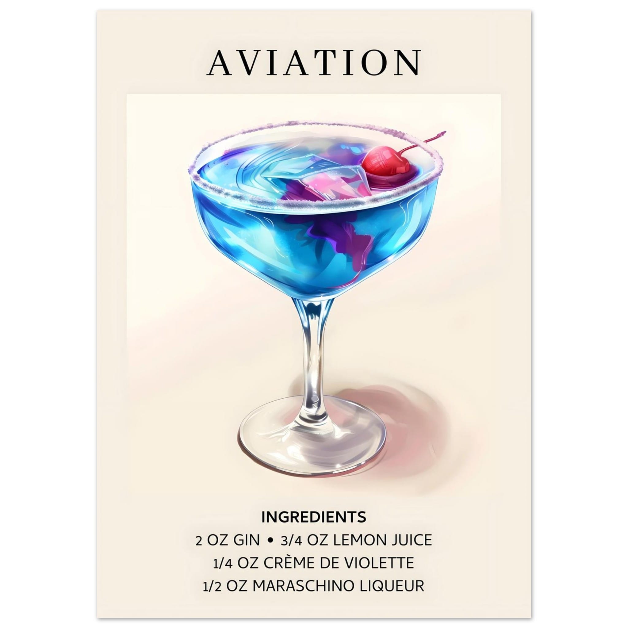 Artfulprints Aviation cocktail - Ingrediënten poster 50x70 cm