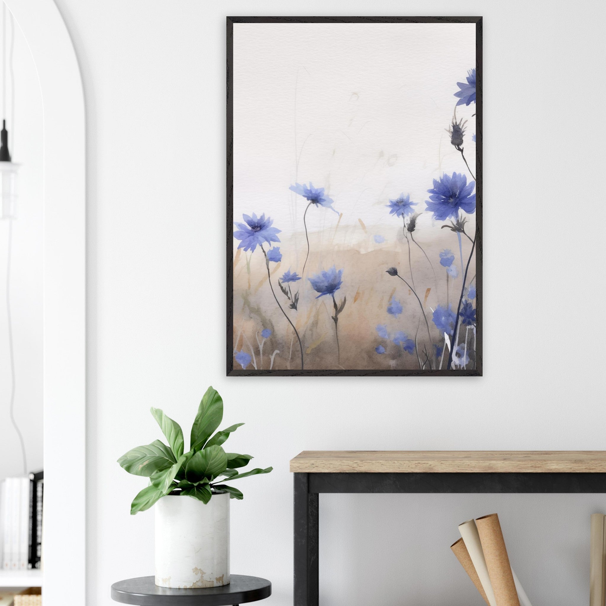 Artfulprints Poster Flower aquarel 3 - 70x100 cm - Blauw