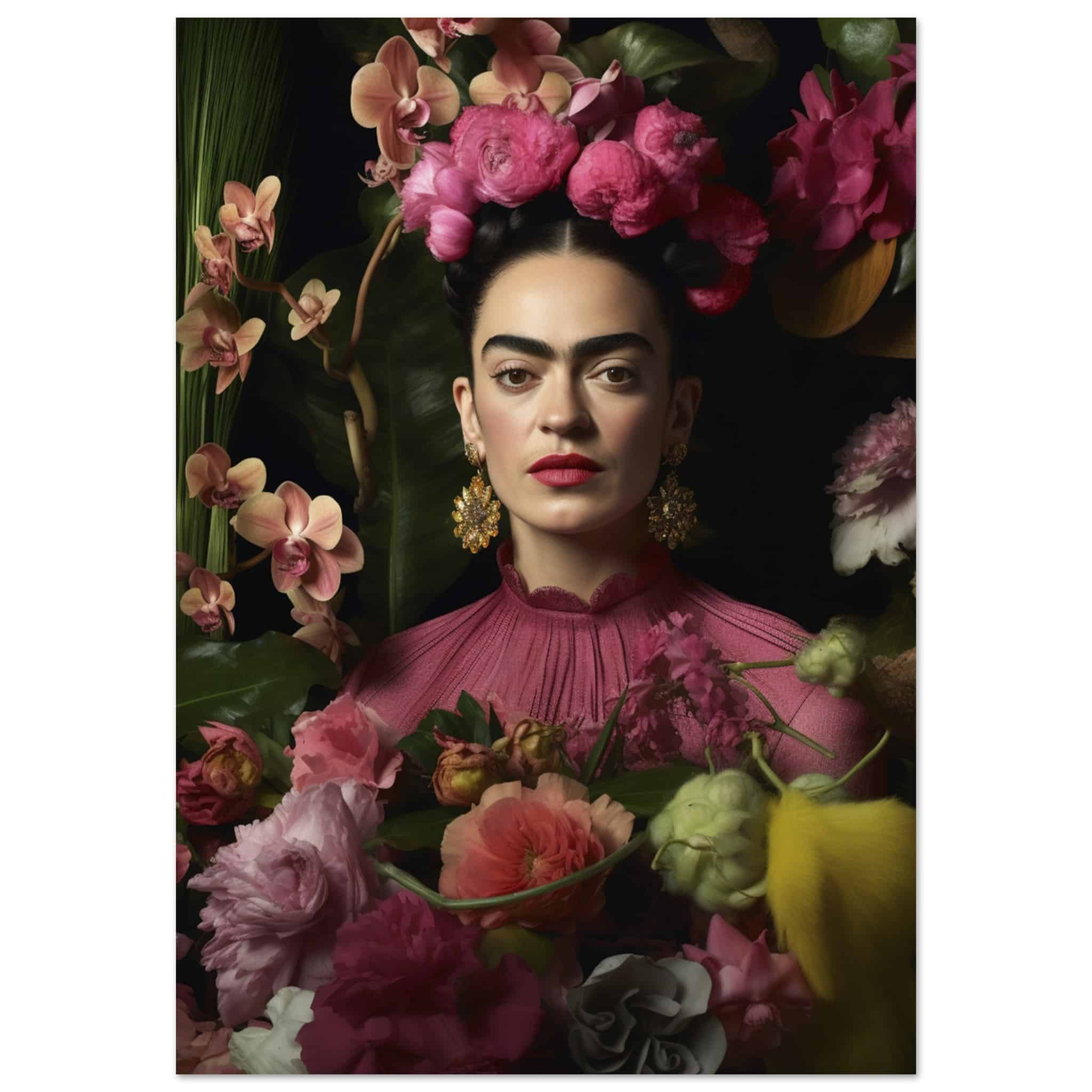 Artfulprints Poster Frida Kahlo - Floral portrait - 70x100 cm - Roze