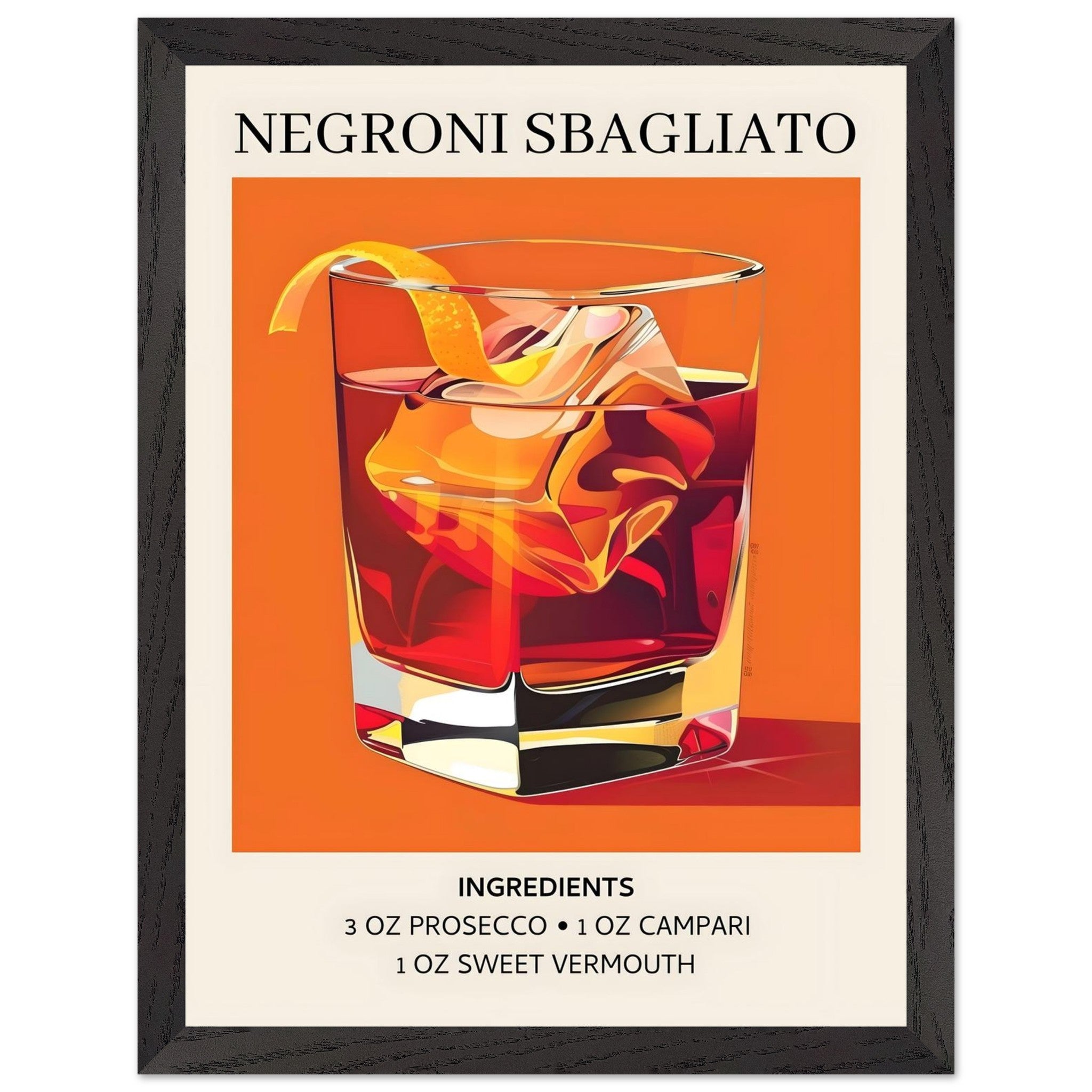 Artfulprints Poster met Lijst Negroni Sbagliato cocktail - Ingrediënte