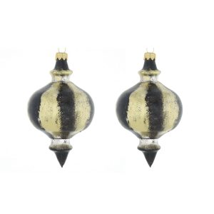 Dagmara kerstdecoratie – tolvorm – zwart en goud – glas – set van 2 Dagmara kerstdecoratie – tolvorm – zwart en goud – glas – set van 2