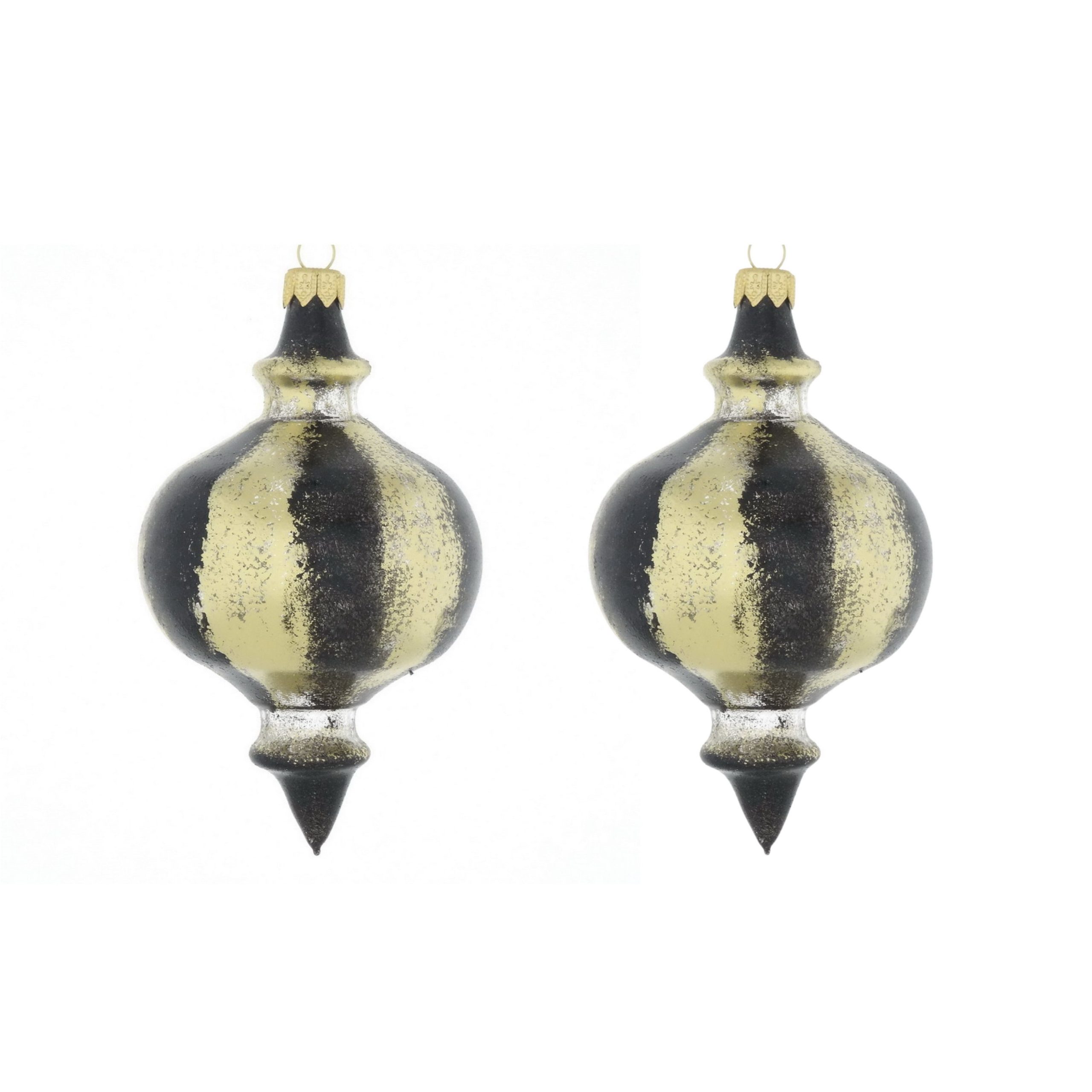 Dagmara kerstdecoratie – tolvorm – zwart en goud – glas – set van 2