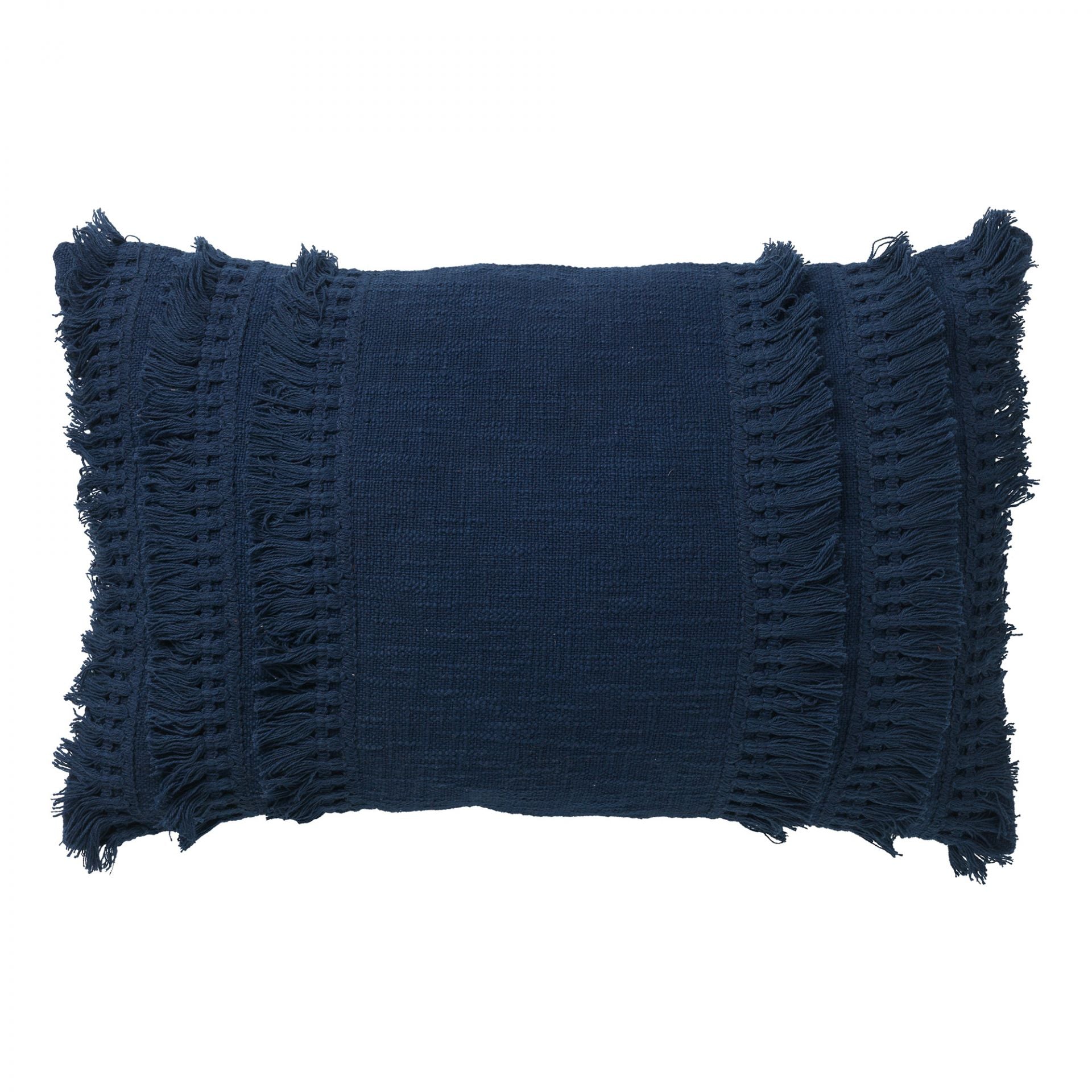 FARA - Sierkussen 40x60 cm - 100% katoen - met franjes - Insignia Blue