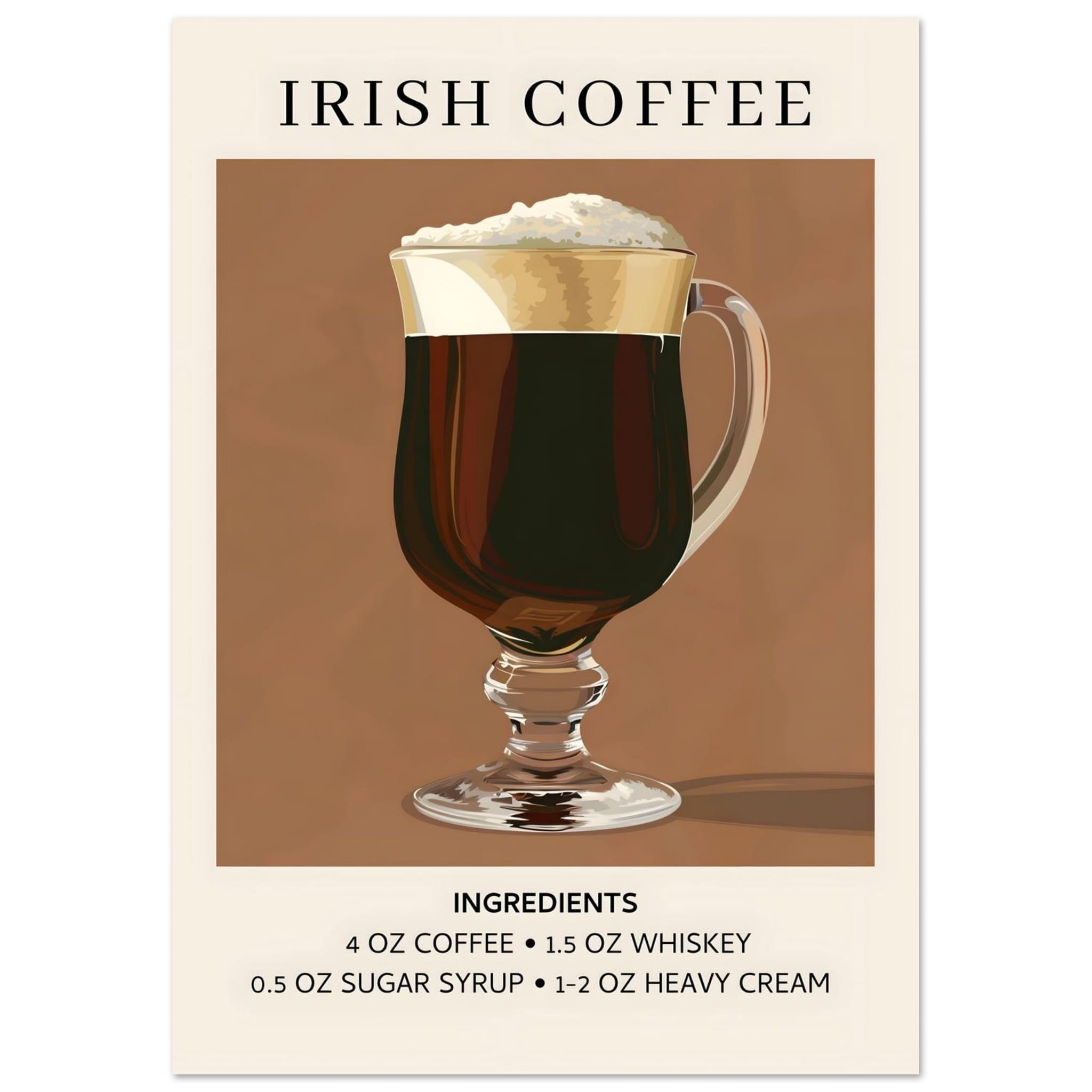 Artfulprints Poster Irish Coffee - Ingrediënten - A4 21x29.7 cm - Brui