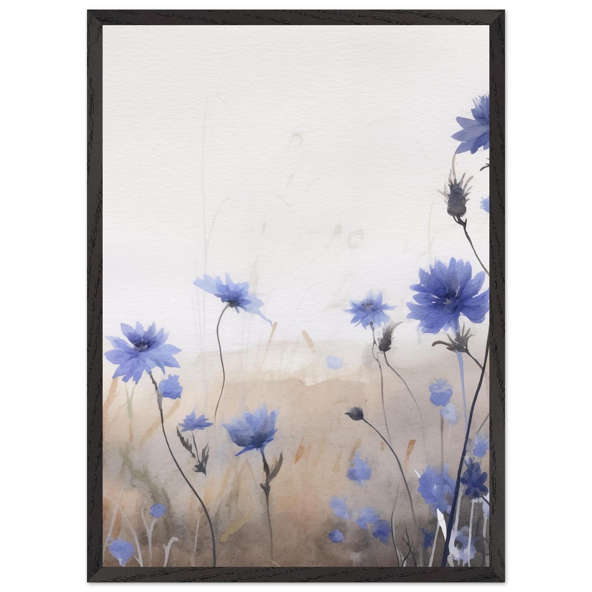 Artfulprints Poster met Lijst Flower aquarel 3 - 50x70 cm - Blauw