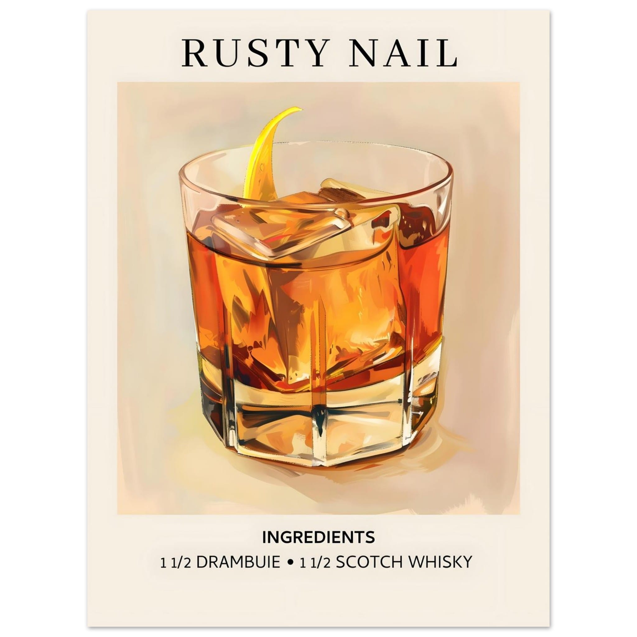 Artfulprints Poster Rusty Nail cocktail - Ingredients - 30x40 cm - Bru
