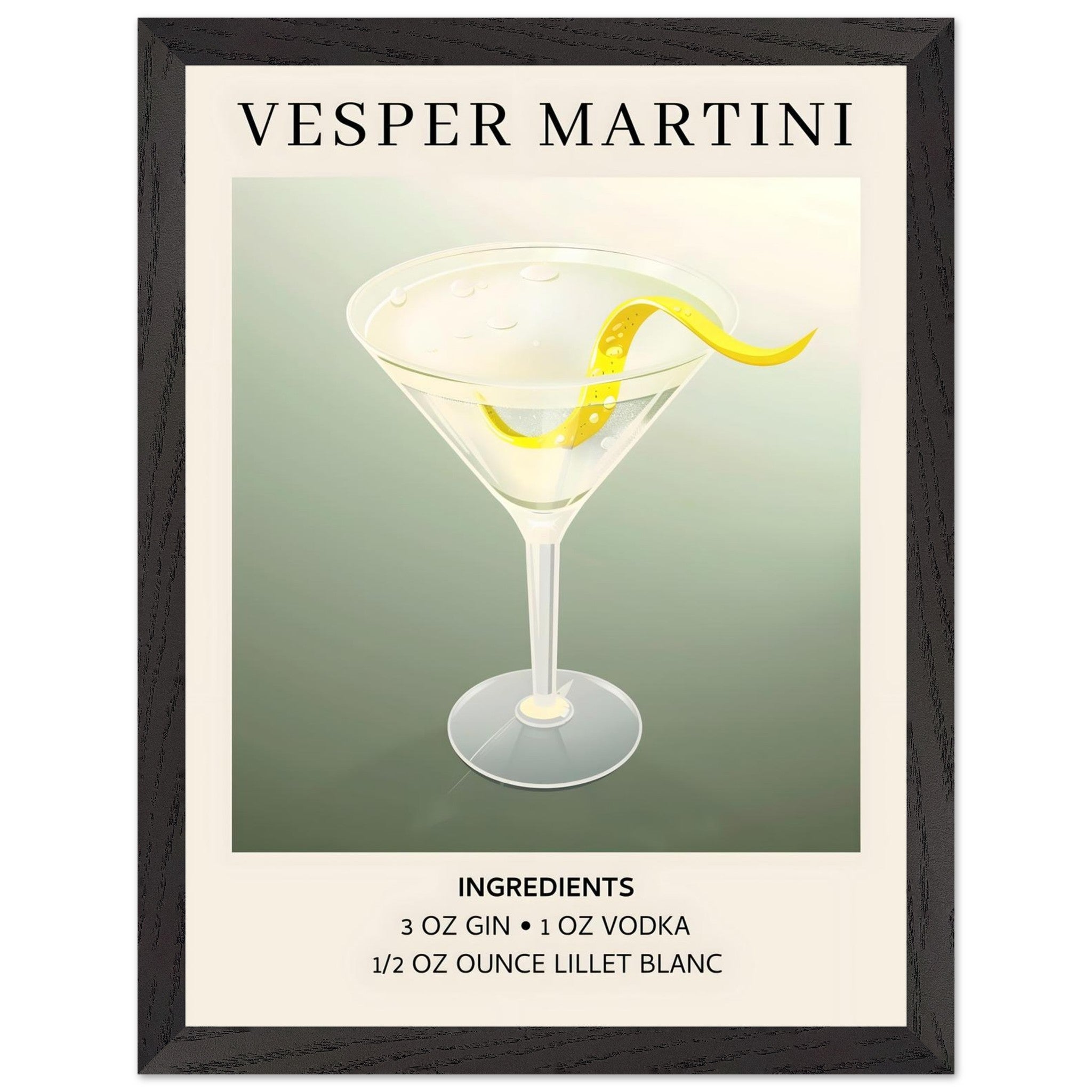 Artfulprints Poster met Lijst Vesper Martini cocktail - Ingrediënten -