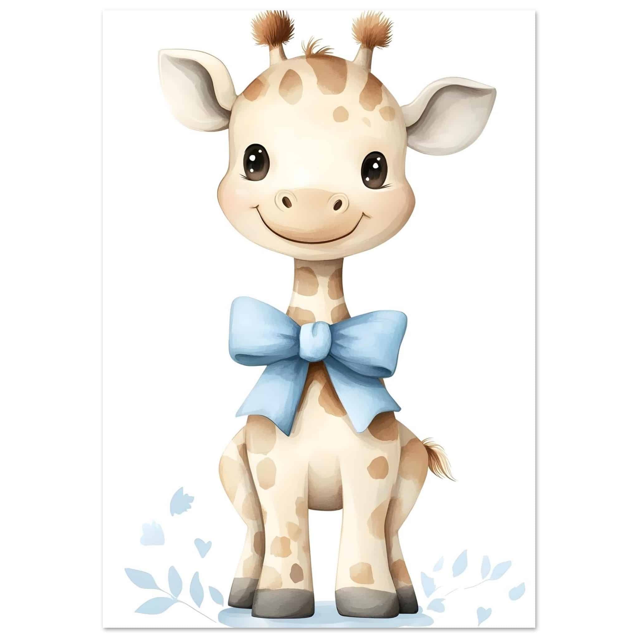 Artfulprints Poster Giraffe met blauwe strik - 70x100 cm - Geel