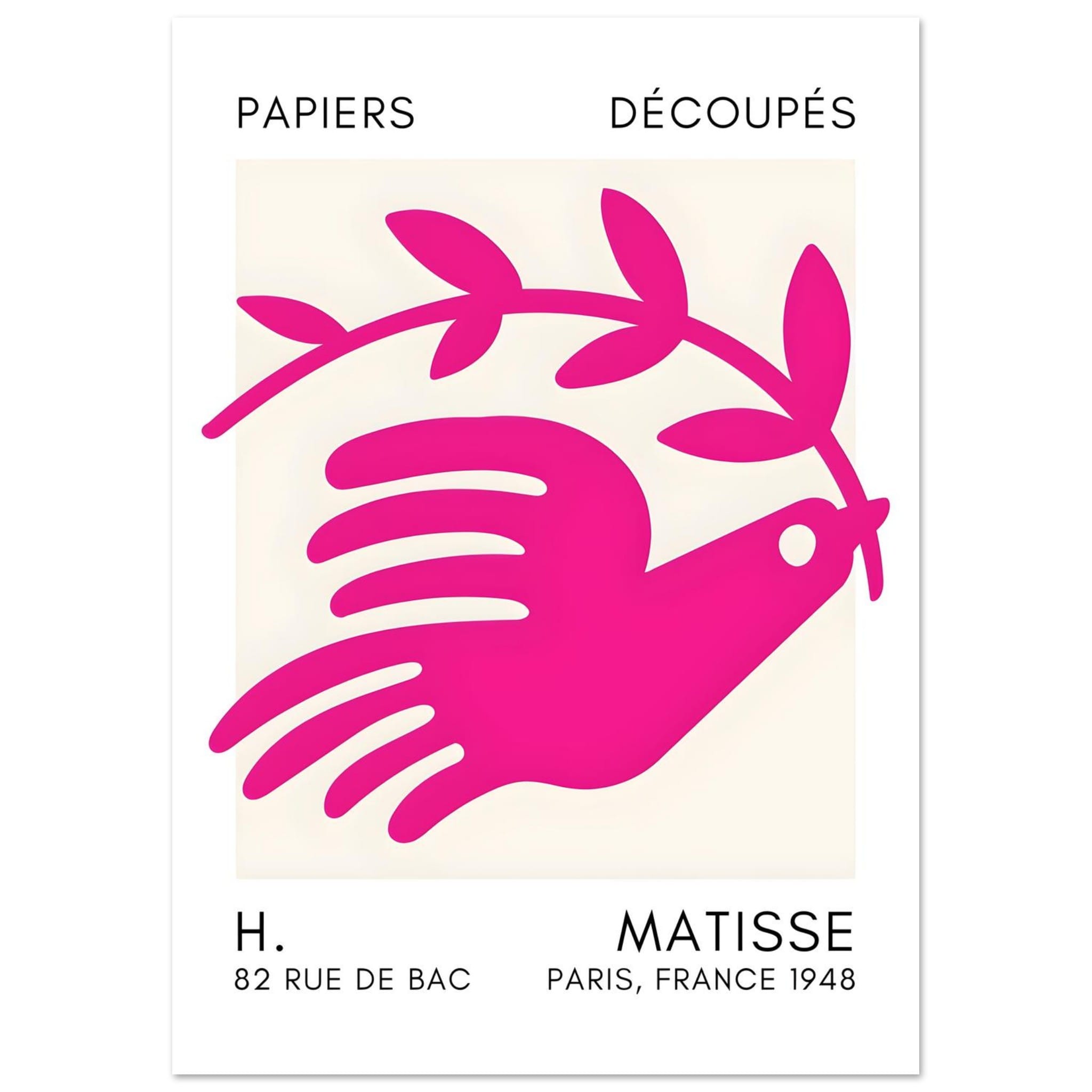 Artfulprints Poster Matisse - Peace dove pink - A4 21x29.7 cm - Roze