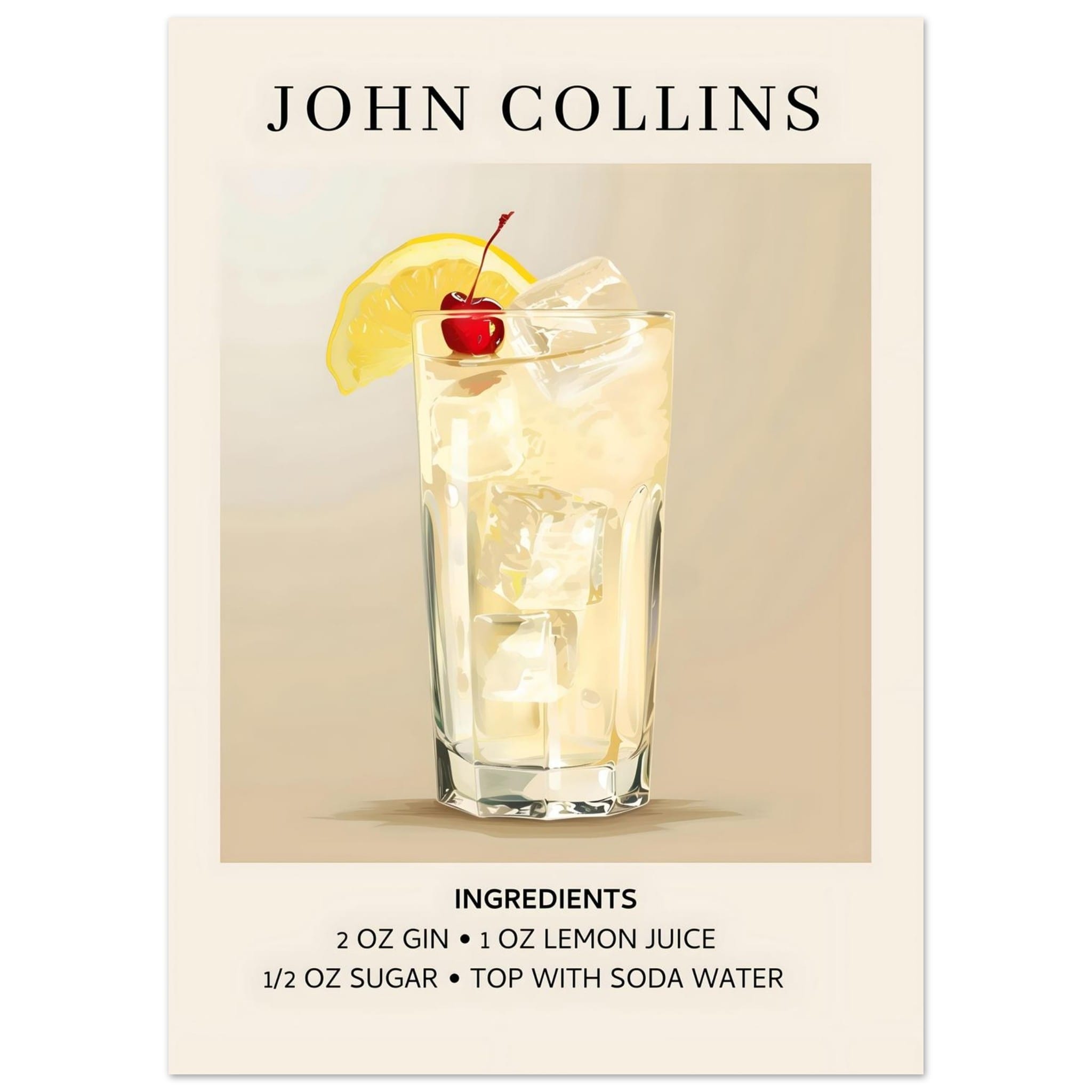 Artfulprints Poster John Collins cocktail - Ingrediënten - 50x70 cm -