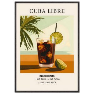Artfulprints Poster met Lijst Cuba Libre cocktail – Ingrediënten – 70x Artfulprints Poster met Lijst Cuba Libre cocktail – Ingrediënten – 70x