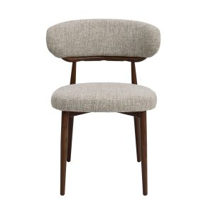 DÉJA Living Eetkamerstoel Milan – Beige/Walnoot Stof – Set van 2