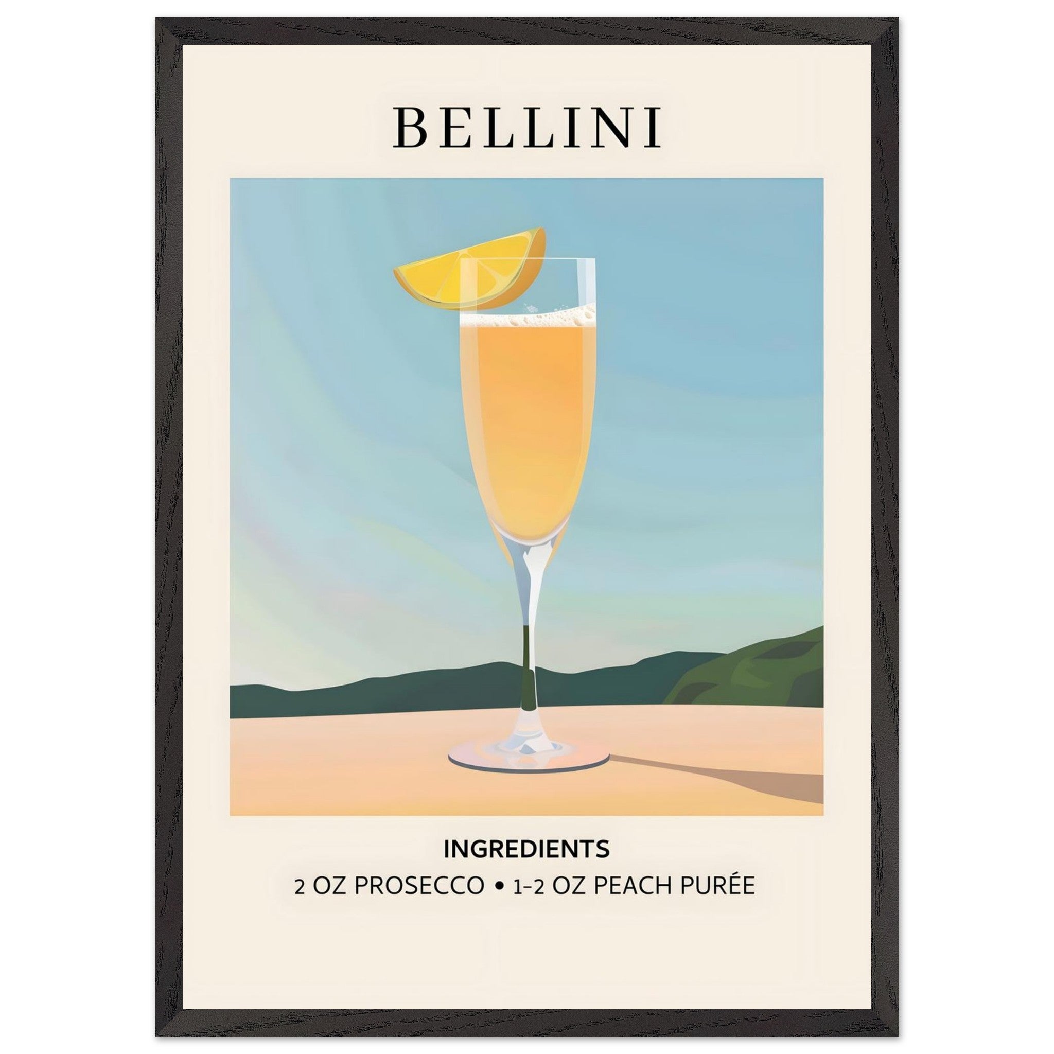 Artfulprints Poster met Lijst Bellini cocktail - Ingrediënten - 50x70