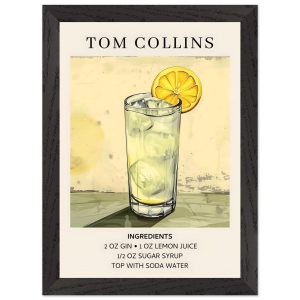 Artfulprints Poster met Lijst Tom Collins cocktail – Ingrediënten – A4 Artfulprints Poster met Lijst Tom Collins cocktail – Ingrediënten – A4