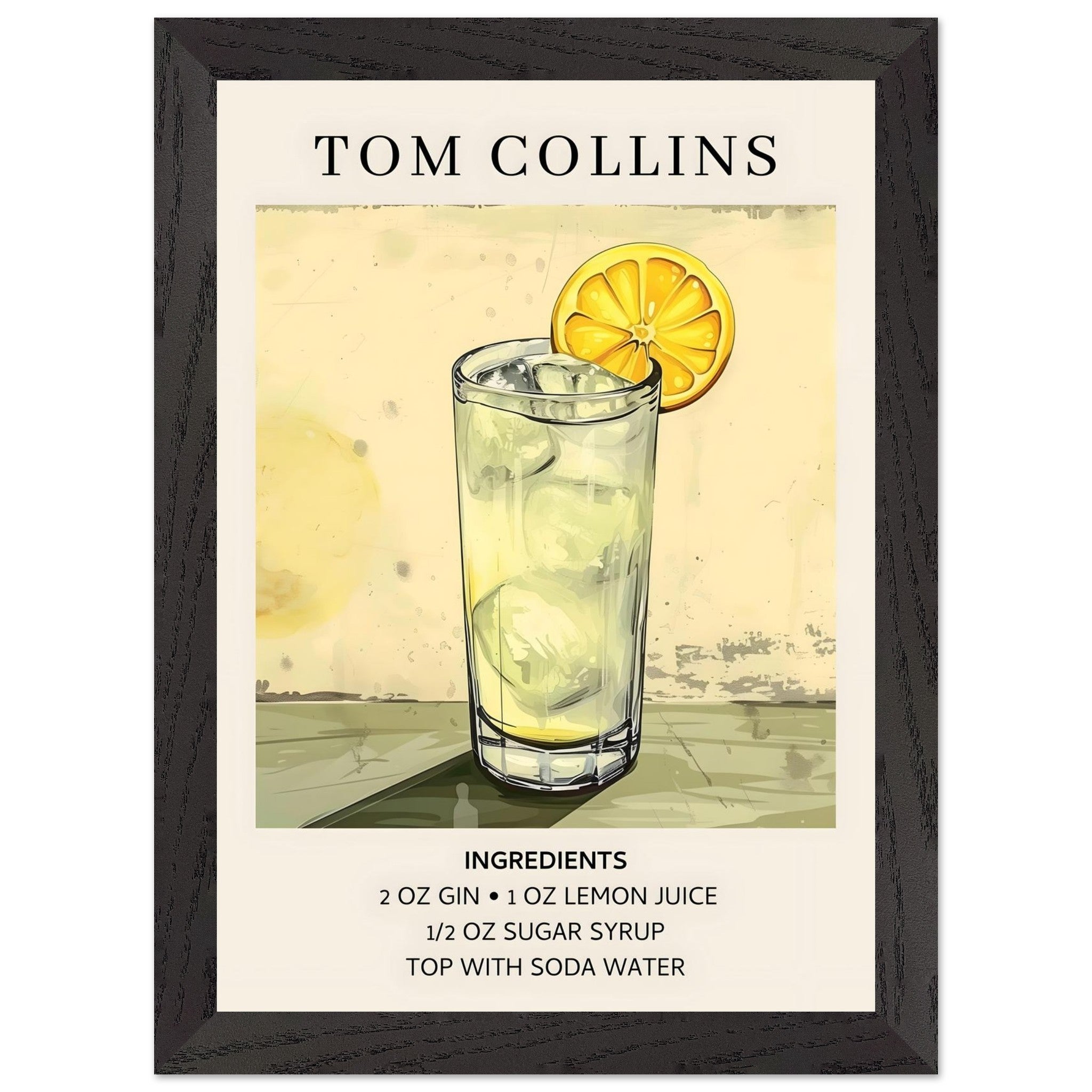 Artfulprints Poster met Lijst Tom Collins cocktail - Ingrediënten - A4