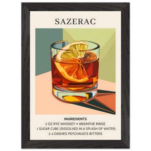 Artfulprints Poster met Lijst Sazerac cocktail – Ingrediënten – A4 21x Artfulprints Poster met Lijst Sazerac cocktail – Ingrediënten – A4 21x