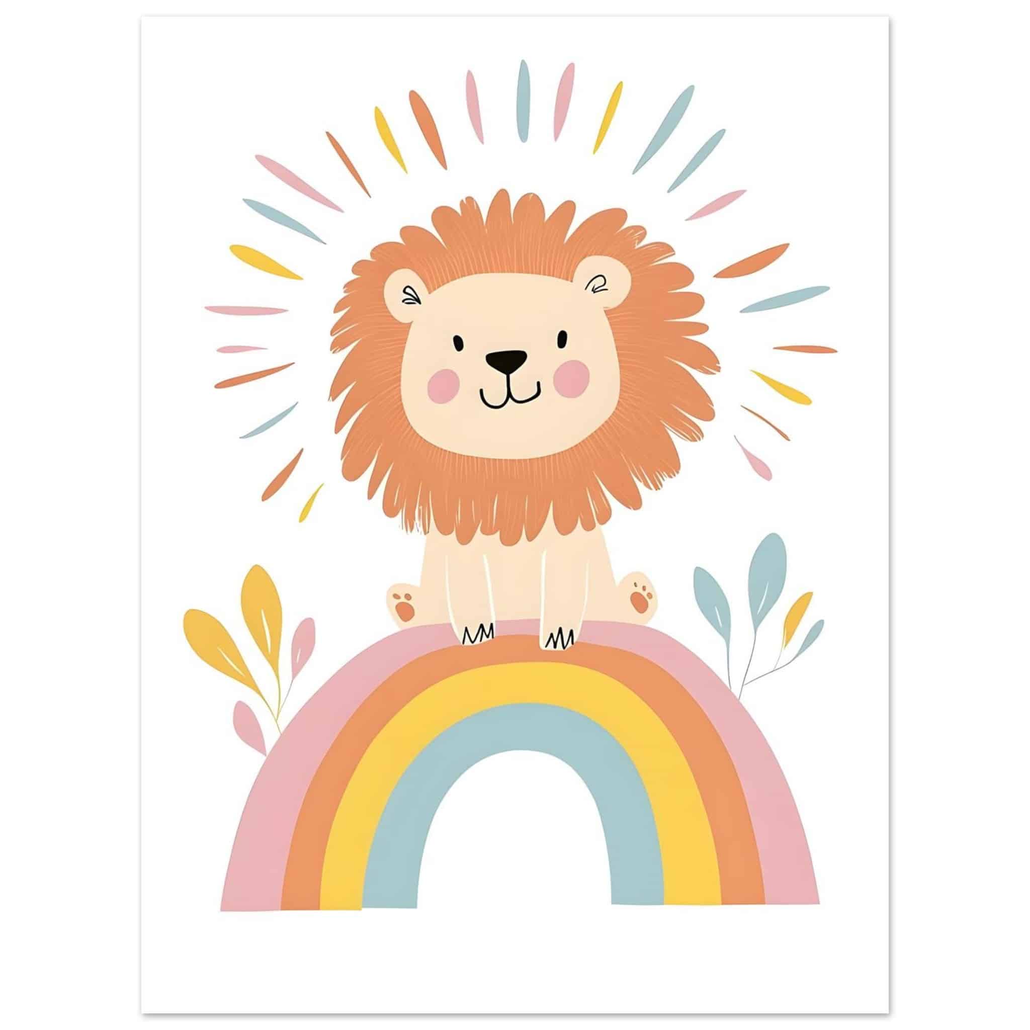 Artfulprints Poster Leeuw op de regenboog - 30x40 cm - Meerkleurig