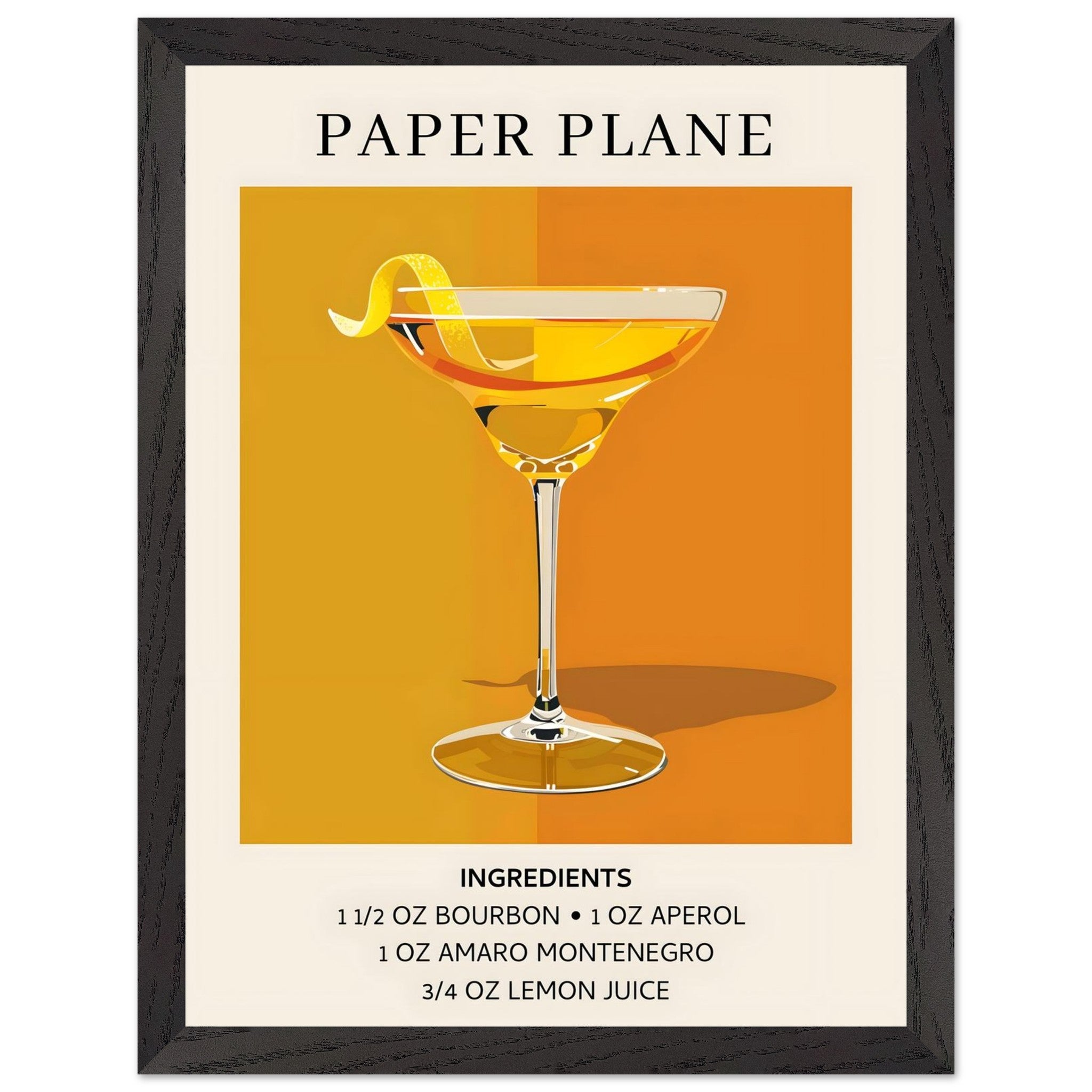 Artfulprints Poster met Lijst Paper Plane cocktail - Ingredients - 30x