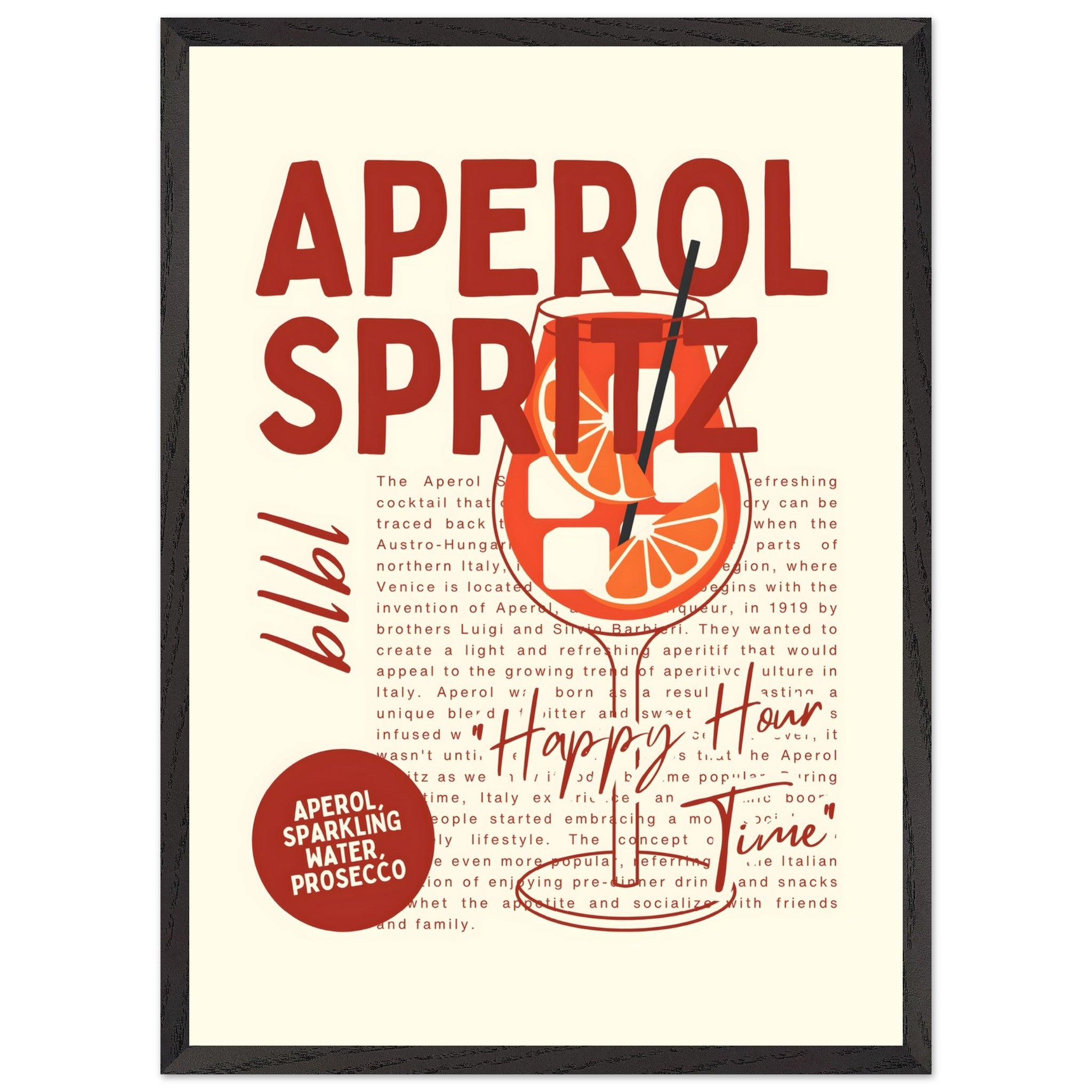 Artfulprints Poster met Lijst Aperol Spritz - Happy hour - 50x70 cm -