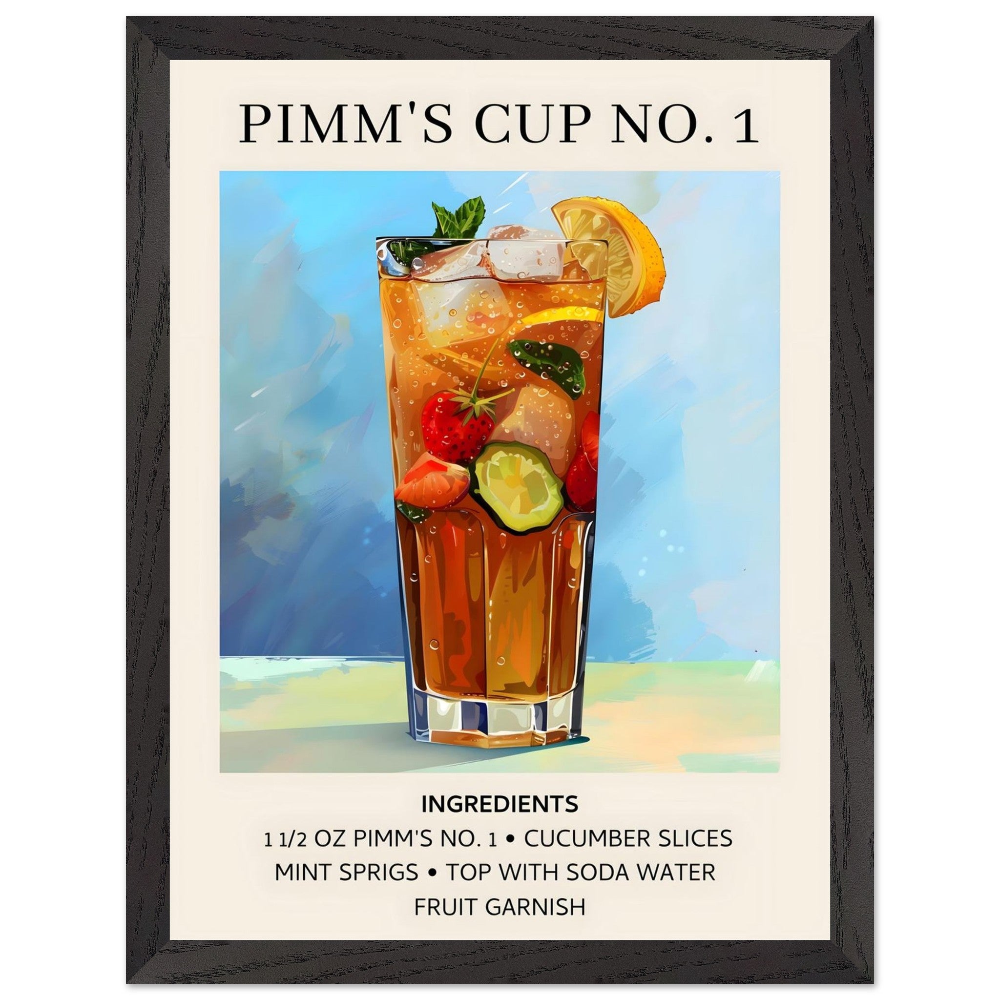 Artfulprints Poster met Lijst Pimm's Cup No. 1 cocktail - Ingrediënten