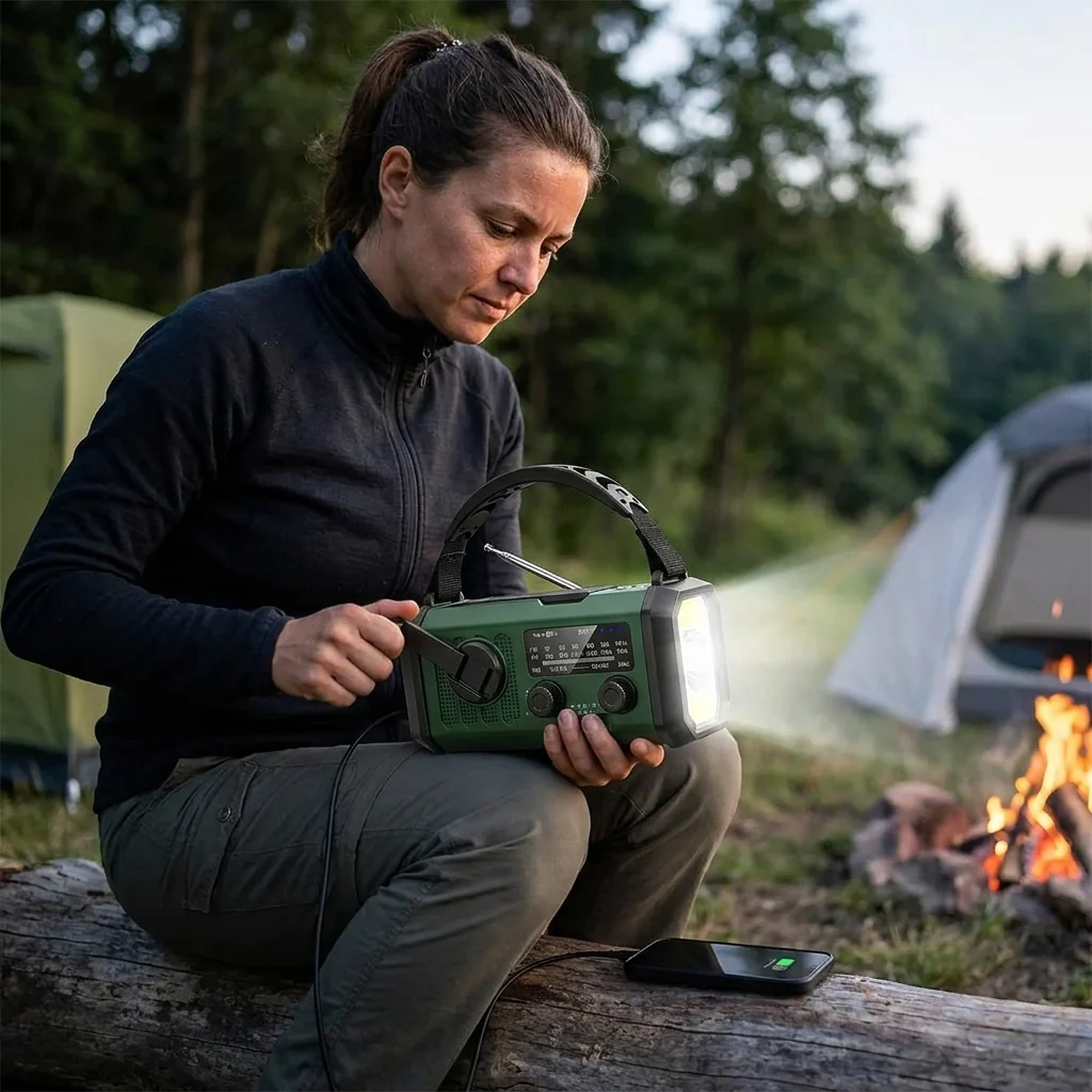 10000 mAh Noodradio met Zonne-energie, Handdynamo, AM/FM & SOS-alarm