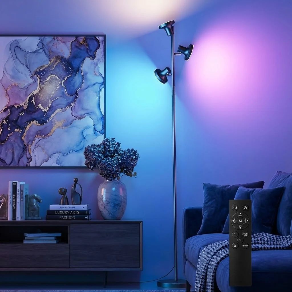 LED Vloerlamp Dimbaar RGB met Afstandsbediening -Moderne Staande Lamp