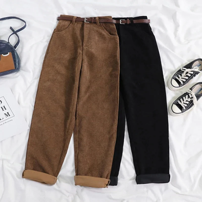 Corduroy Broek voor Dames met Hoge Taille en Relaxte Pasvorm - Afbeelding 3