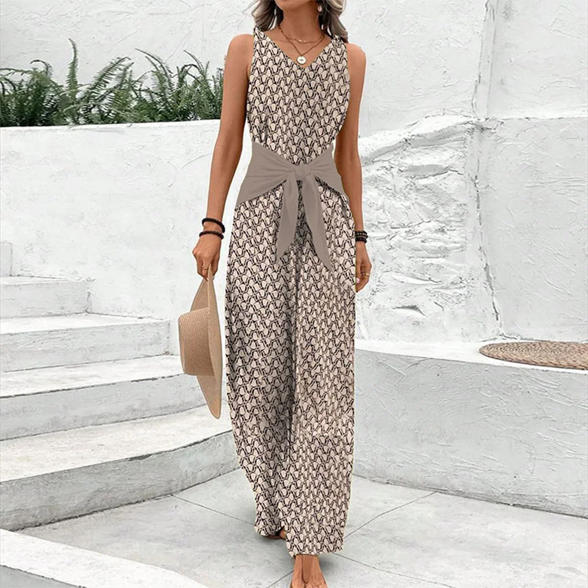 Mouwloze jumpsuit met V-halslijn dames – Stella