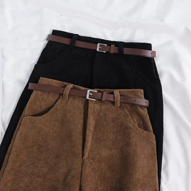 Corduroy Broek voor Dames met Hoge Taille en Relaxte Pasvorm - Afbeelding 2
